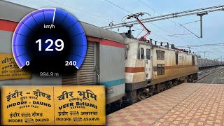 Daund to Pune | Fast \u0026 Furious | 130 kmph run onboard Daund - Indore Express | BL WAP7 | Tracksounds