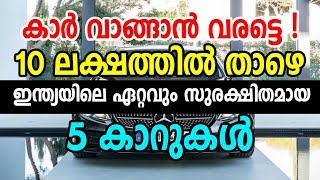 Top 5 Safest cars in India, Below 10 Lakh | 10 ലക്ഷത്തില്‍ താഴെ ഏറ്റവും സുരക്ഷിതമായ 5 കാറുകള്‍