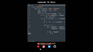 Leetcode 18. 4Sum in Python | Python Leetcode | Python Coding Tutorial | Python Coding ASMR #Python