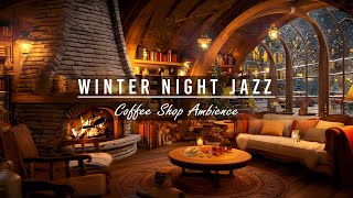 ❄️🔥Relaxing Jazz Music in Cozy Winter Coffee Shop Ambience with Snowfall & Fireplace Sounds to Sleep