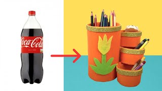 Easy Pen Holder from Recycle CocaCola Plastic Bottles // COOL STATIONERY DIYs // Linh's Art