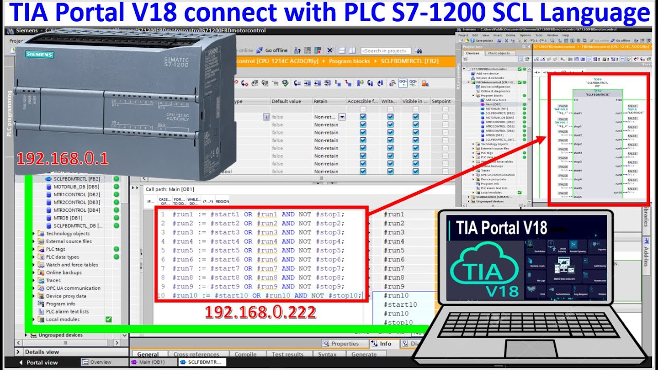 TIA Portal V18 Connect With PLC S7-1200 SCL Language Programming - YouTube