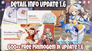 600++ Primogem Gratis di Update 1.6 - Detail Info Update 1.6