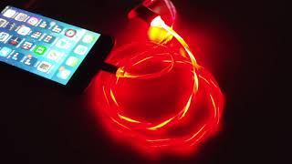 Visible Water Flow LED Light Flowing Light Up USB Charger Cable (USB-C / iPhone Compatible) Demo