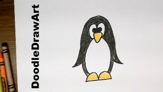 Drawing: How To Draw Cartoon Penguin - Easy Art Tutorial for Kids or Beginners [HD]