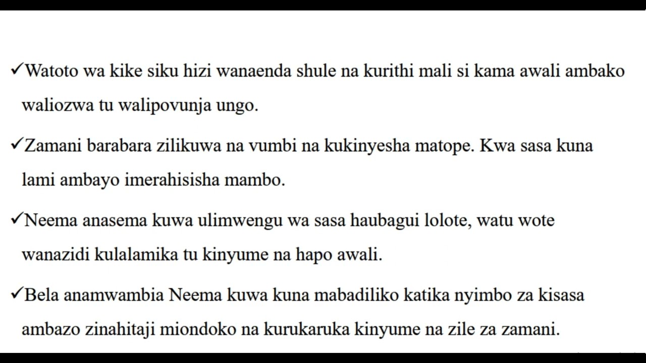 SWALI LA INSHA //MAUDHUI YA MABADILIKO KUTOKA KWA BEMBEA YA MAISHA ...