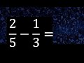 2/5 menos 1/3 , Resta de fracciones 2/5-1/3 heterogeneas , diferente denominador