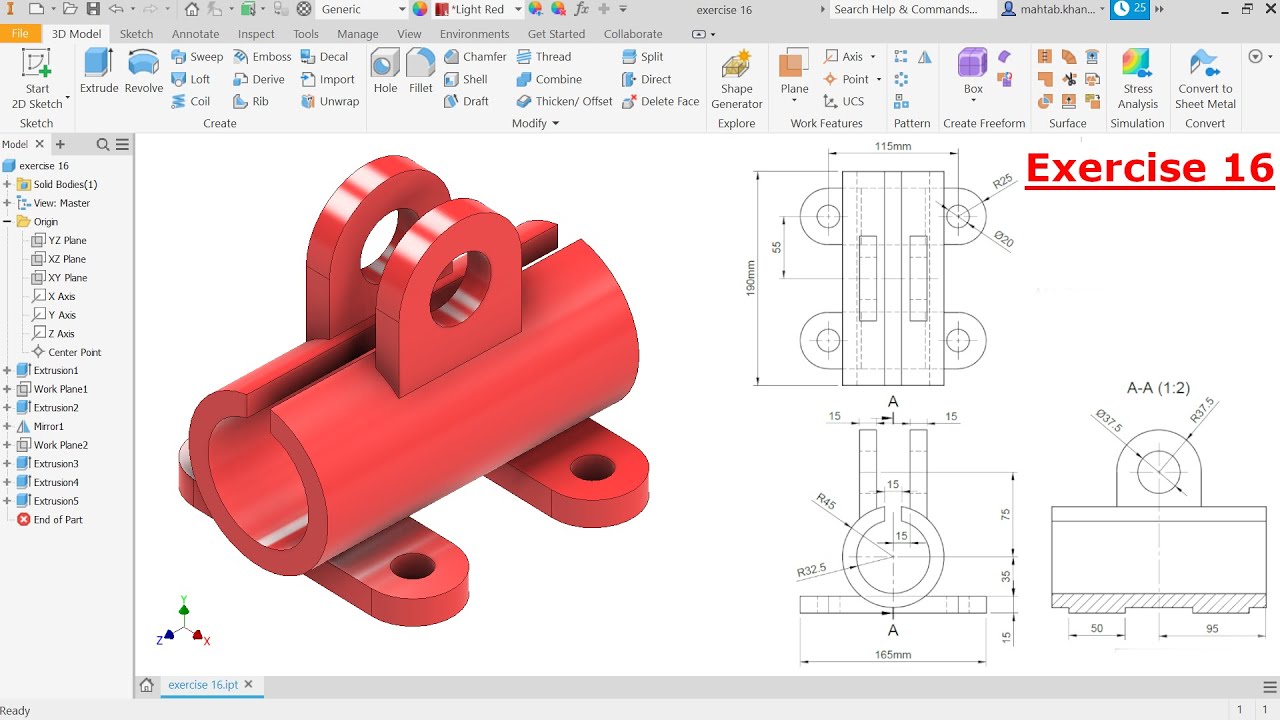 Autodesk Inventor 2021 Tutorial For Beginners Exercise 16 - YouTube