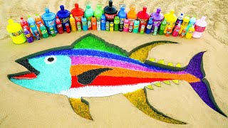 How to make Rainbow Yellowfin Tuna with Orbeez, Big Coca-Cola, Chupa Chups, Fanta, Sodas vs Mentos