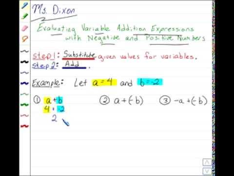 Video # 3 Evaluating Variable Addition Expressions with Negative and Positive Video # 3 Evaluating Variable Addition Expressions with Negative and Positive