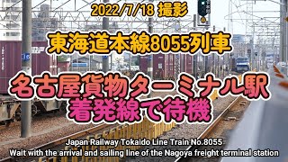 東海道本線8055列車名古屋貨物ターミナル駅の着発線で待機