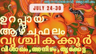 വൃശ്ചികക്കൂറുകരുടെ ആഴ്ചഫലം ജൂലൈ 24മുതൽ  30വരെ (വിശാഖ, അനിഴം,തൃകെട്ട )‎@anandabhairavi5939