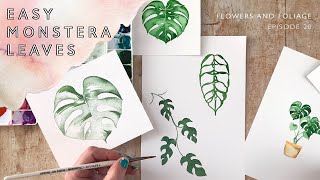 How to paint Easy Watercolour Monstera Leaves