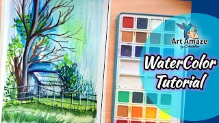 #Short #youtubeshort #Watercolor #painting #scenery #tutorial #tree @Artamazee
