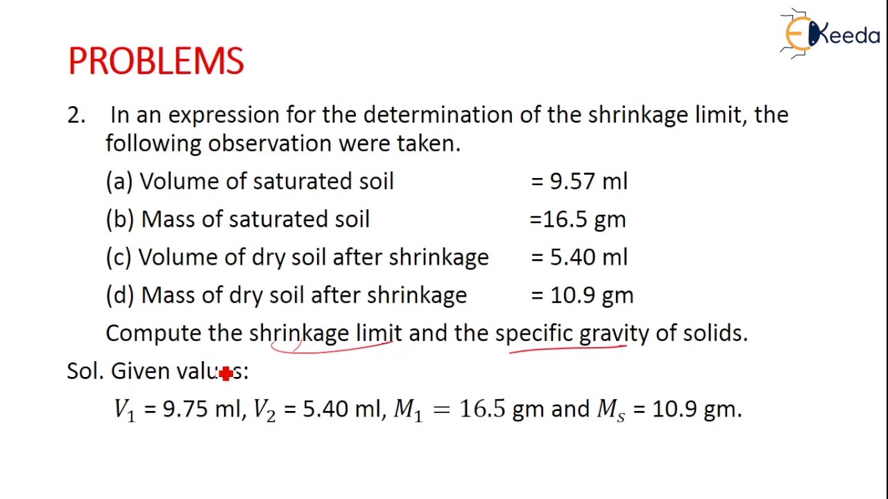 Numerical 1 - Liquid Limit, Plastic Limit, Shrinkage Limit - Plasticity ...