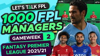 FPL GW2: TEAM SELECTION HELP FROM 1000+ FPL MANAGERS | Fantasy Premier League Tips 2021/22