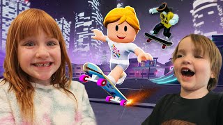 SKATE SESH in ROBLOX!! 🛹 Adley & Niko team up against Dad! Spin the Wheel to Paintball & Skateboard