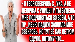 Я твоя свекровь с_ука, а не девочка с улицы! И ты будешь мне подчиняться во всём, а то пр_ибью падлу