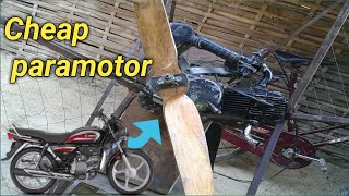 flying machine with bike engine paramotor, wood propeller, homemade