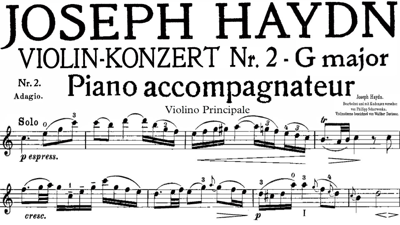 Haydn Violin Concerto In G Major 2nd Movement Adagio | Piano ...