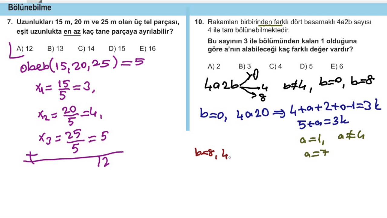 11.SINIF TEMEL MATEMATİK BÖLÜNEBİLME KURALLARI MEB KAZANİM TESTİ 2 ...