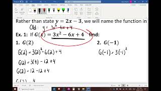 Unit 8 Chapter 2 Function Notation Part 1