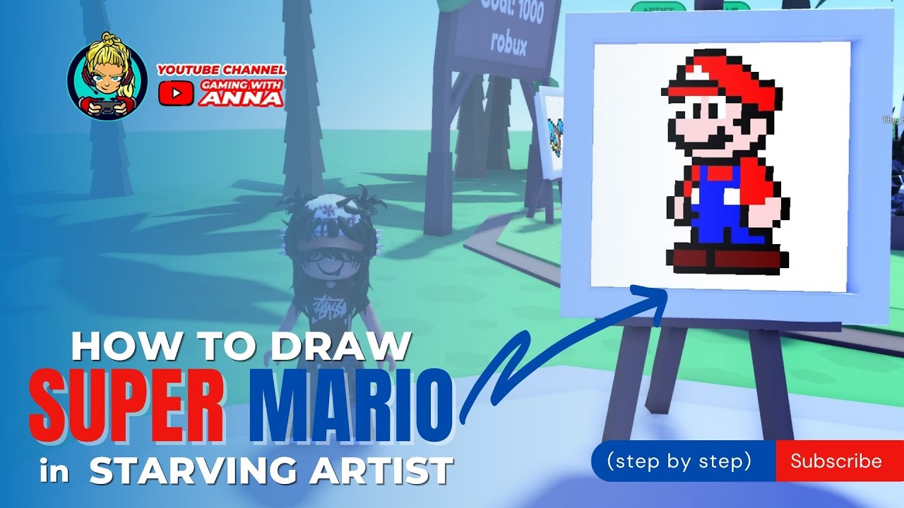 How To Draw Super Mario In Starving Artists Roblox - Pixel Art - YouTube