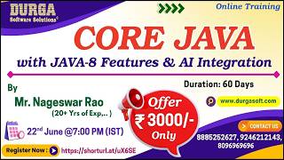 CORE JAVA with JAVA-8 Features & AI Integration Online Training @ DURGASOFT