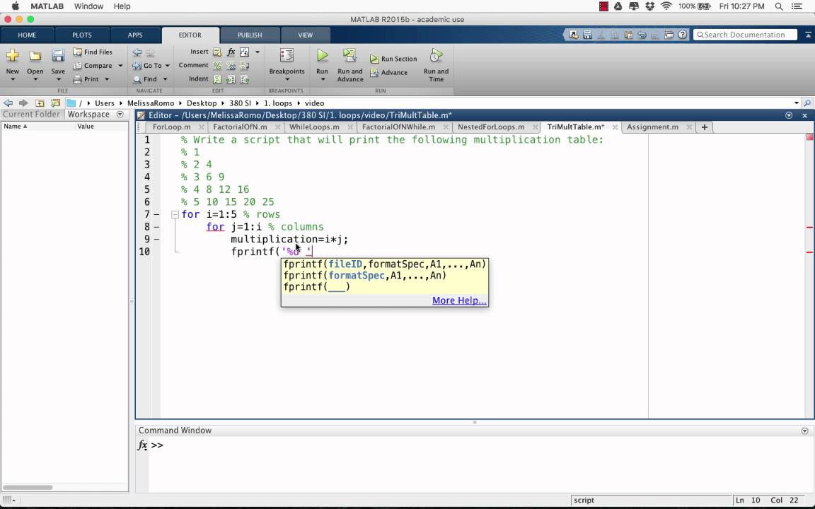 Topic 4: Matlab's Nested Loops - YouTube