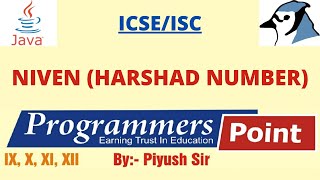 Niven Number OR Harshad Number in Java || JAVA FOR ICSE || By : Piyush Sir
