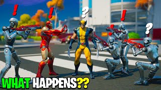 What Happens if ALL Stark Robots & Iron Man Meet Wolverine in Fortnite! | Unexpected Outcome!