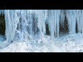 icy waterfall sounds falling water and snowstorm ambience