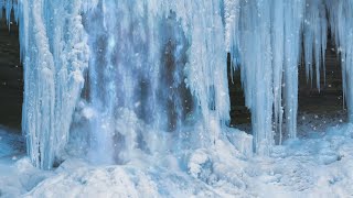 Icy Waterfall Sounds | Falling Water and Snowstorm Ambience