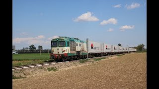 Spettacolo MIR  D 445 1019 con treno containers nuovi sulla Cherasco-Bra-Cavallermaggiore 20-04-2021