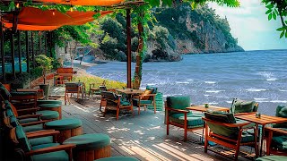 Seaside Jazz Lounge Music in Comfortable Terrace 4K with Relaxing Ocean Waves to Study, Work, Chill