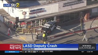 LA County deputy crashes into building while searching for suspect