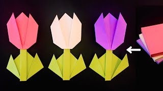 Easy Sticky Note Origami Tulip Flower 🌷 Simple paper flower DIY crafts Room Decoration - 折り紙 チューリップ