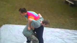 Gutwrench Suplex Reversed into a Comedy Arm Drag (Backyard Wrestling Move)