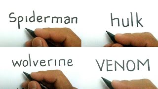 Compilation how to turn words from marvel heroes SPIDERMAN , HULK , WOLVERINE , VENOM into cartoon