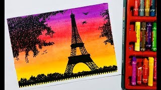 Eiffel Tower Scenery Drawing with Oil Pastels