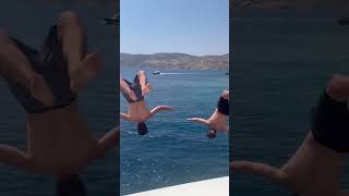 Glen Powell Billy Magnussen shirtless yacht jump
