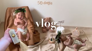 육아 vlog • 50일 엄마표 셀프 성장촬영, 50일 스튜디오 성장앨범 촬영 👶🏻🎬✨