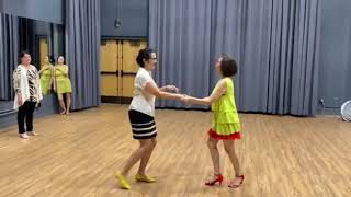 Cumbia intermediate lesson: fun pattern mixed arm twist turn, 1 of 4, demonstration.