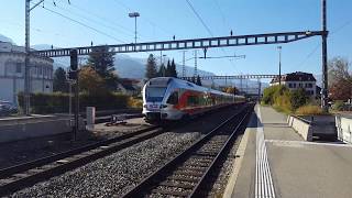 Regionalzug der SOB, Intercity und Güterzug der SBB CFF FFS in Sargans in Sankt Gallen, treni, train