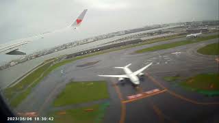 【飛行機離陸動画】羽田空港 A滑走路(16R)南向き 川崎上空 右側29H機内より撮影 SKY523便 B737 飛行機離着陸動画