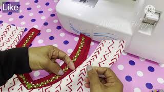 [Simple Neck Design] V Neck Design Cutting \u0026 Stitching [canvas] with embroidery tutorial