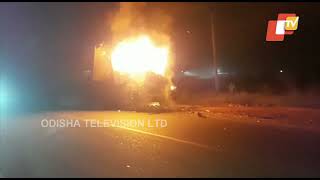 Moving truck catches fire in Jharsuguda