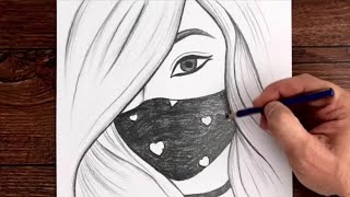 Easy Mask Girl Drawing | How To Draw A Beautiful Girl | Drawing School Pencil Drawings Easy