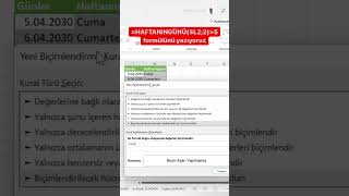 #excel ’de hafta sonu günlerini içeren hücrelerin rengini değiştirmek #shorts