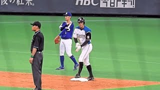 ＜2018.6.1中日戦2回裏＞先頭打者・岡大海が内野安打で出塁し盗塁も決める